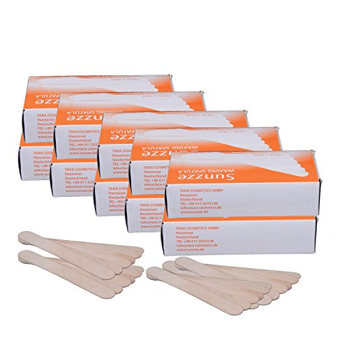 Sunzze Holzspatel im 10er Pack (10 x 100 Stk.) für das Auftragen von Wachs und Zuckerpaste bei der Haarentfernung, Spatel Einwegzungendrücker