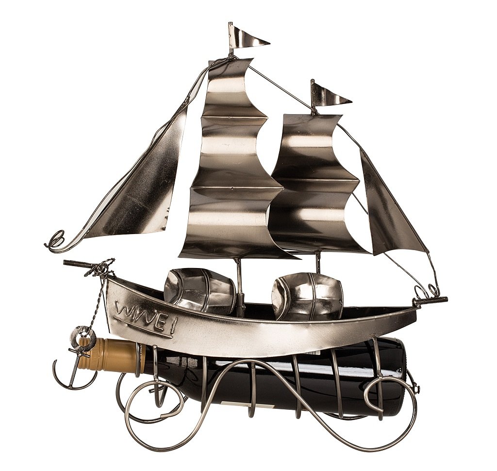 Flaschenhalter Wein Segelschiff aus Metall Flaschenständer 38,5 cm hoch