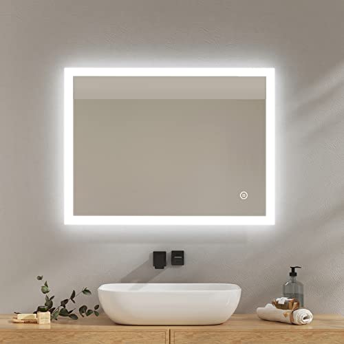 EMKE LED Badspiegel 80x60cm Badspiegel mit Beleuchtung kaltweiß Lichtspiegel Badezimmerspiegel Wandspiegel mit Touchschalter IP44 energiesparend