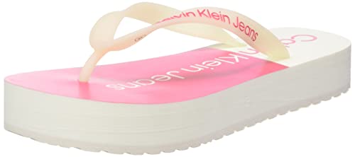Calvin Klein Jeans Damen Flatform-Sandalen für Strand Flip Flop, Antikes weißes Himbeersorbet, 38.5 EU
