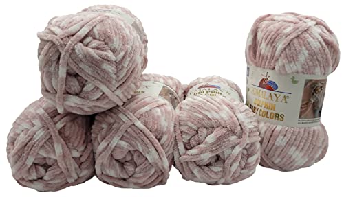 Chenille x 100 Gramm Strickwolle Himalaya Dolphin Baby Colours mehrfarbig, 500 Wolle super bulky (altrosa weiss 80428)