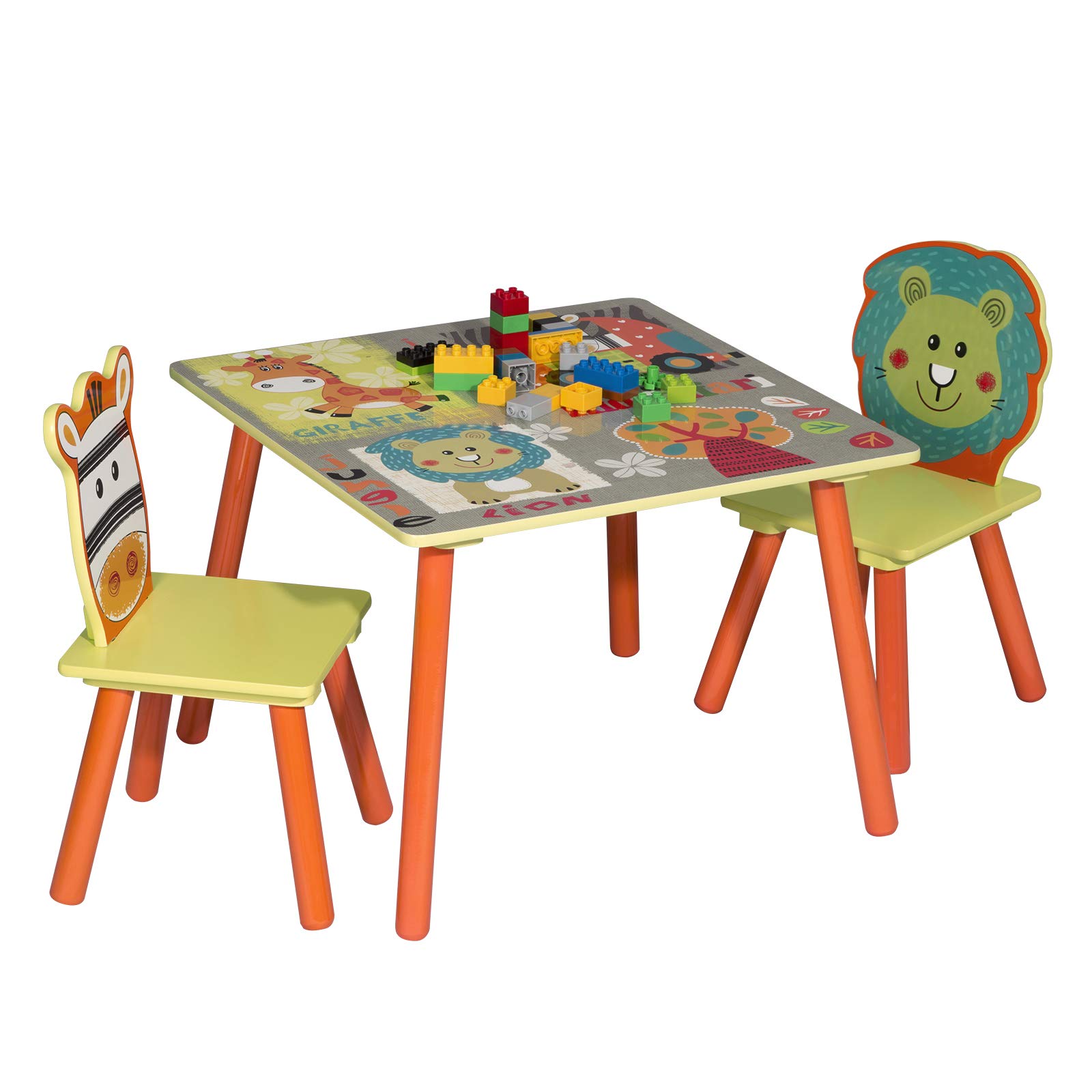 WOLTU Kindertisch mit 2 Stühle, Tisch und Stuhl Sets, Massivholz Beinen, abgerundete Ecken, Sitzgruppe für Kinder Vorschüler