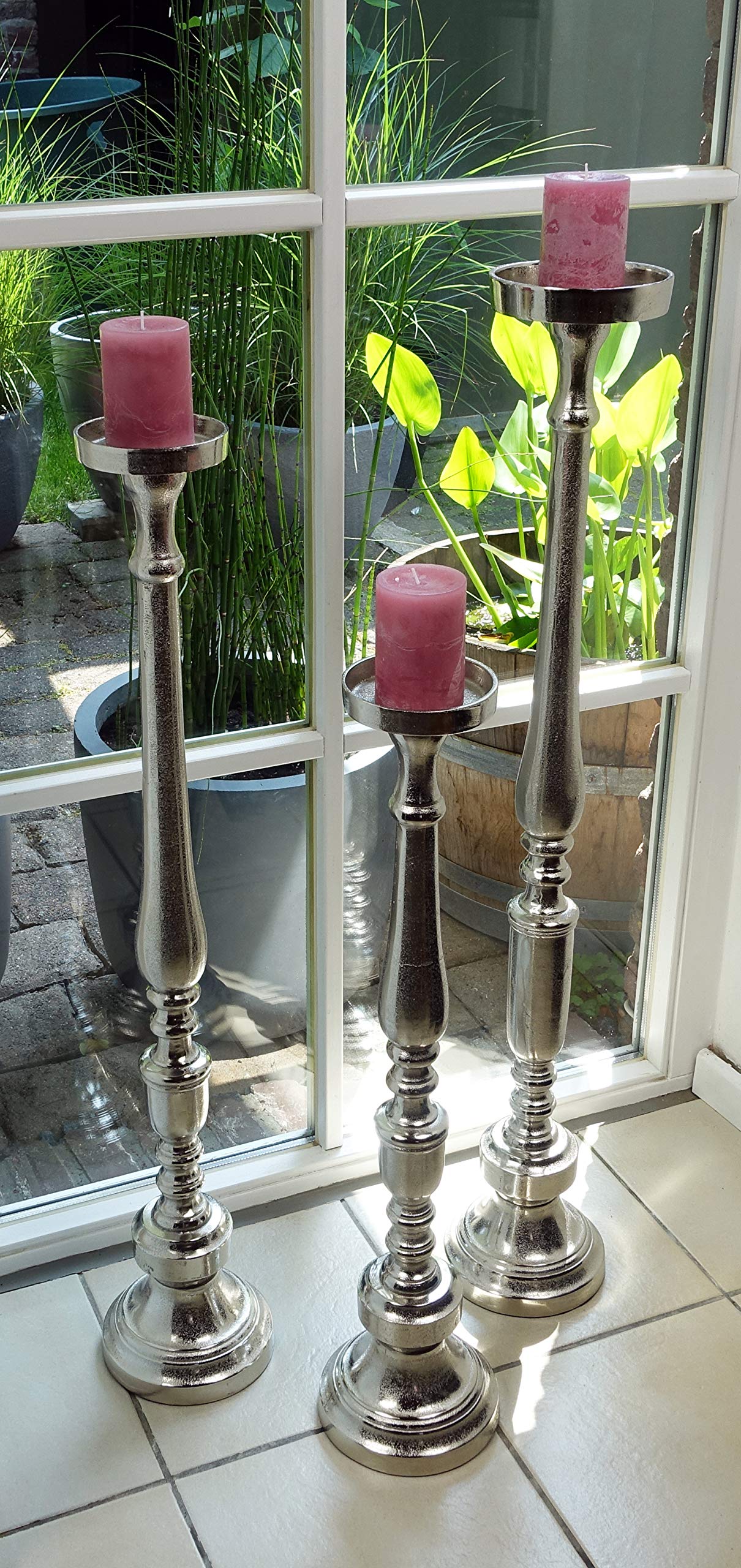 Kerzenständer Kerzenhalter Aluminium Deko Groß Silber Raw - Kerzenleuchter Modern aus Metall - XXL 3 Größen 76 cm / 92 cm / 102 cm (H 102 cm (MN-KS-8009))