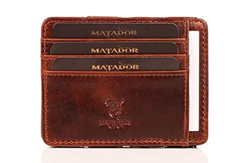 Matador Magic Slim Wallet Leder Geldbeutel Herren RFID Geldbörse Männer mit Münzfach Portemonnaie Klein (Antik Braun)