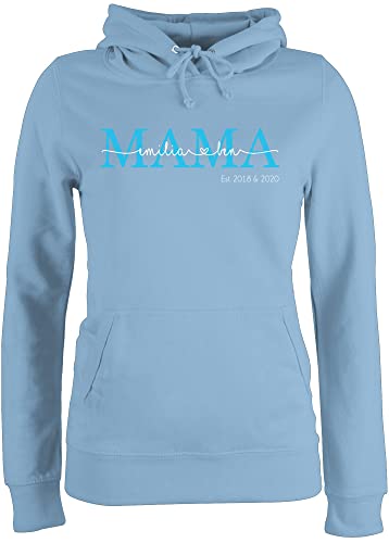 Pullover Damen Hoodie Frauen personalisiert mit Namen - Mama Geschenk personalisiert - Mama mit Namen und Jahreszahl - Lettering blau - S - Hellblau - Hoodie Damen personalisiert - JH001F