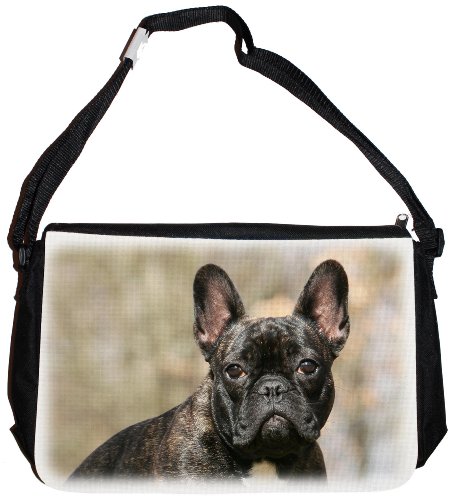 Merchandise for Fans Schultertasche - 38x28x8cm, 8,5 Liter, schwarz Motiv: Französische Bulldogge braun Porträt - 03