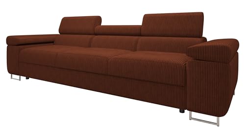 Mirjan24 Sofa Torezio Cord III mit Einstellbare Kopfstützen, Dreisitzer Polstersofa, Füße aus Metall Chrom, Sofagarnitur, Wohnlandschaft, Couchgarnitur (Poso 39)