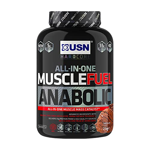 USN Muscle Fuel Anabolic Schokolade 2Kg, Energiefördernder All-in-One Weight Gainer zum Masse- und Muskelaufbau, Protein Shake Pulver für Hardgainer