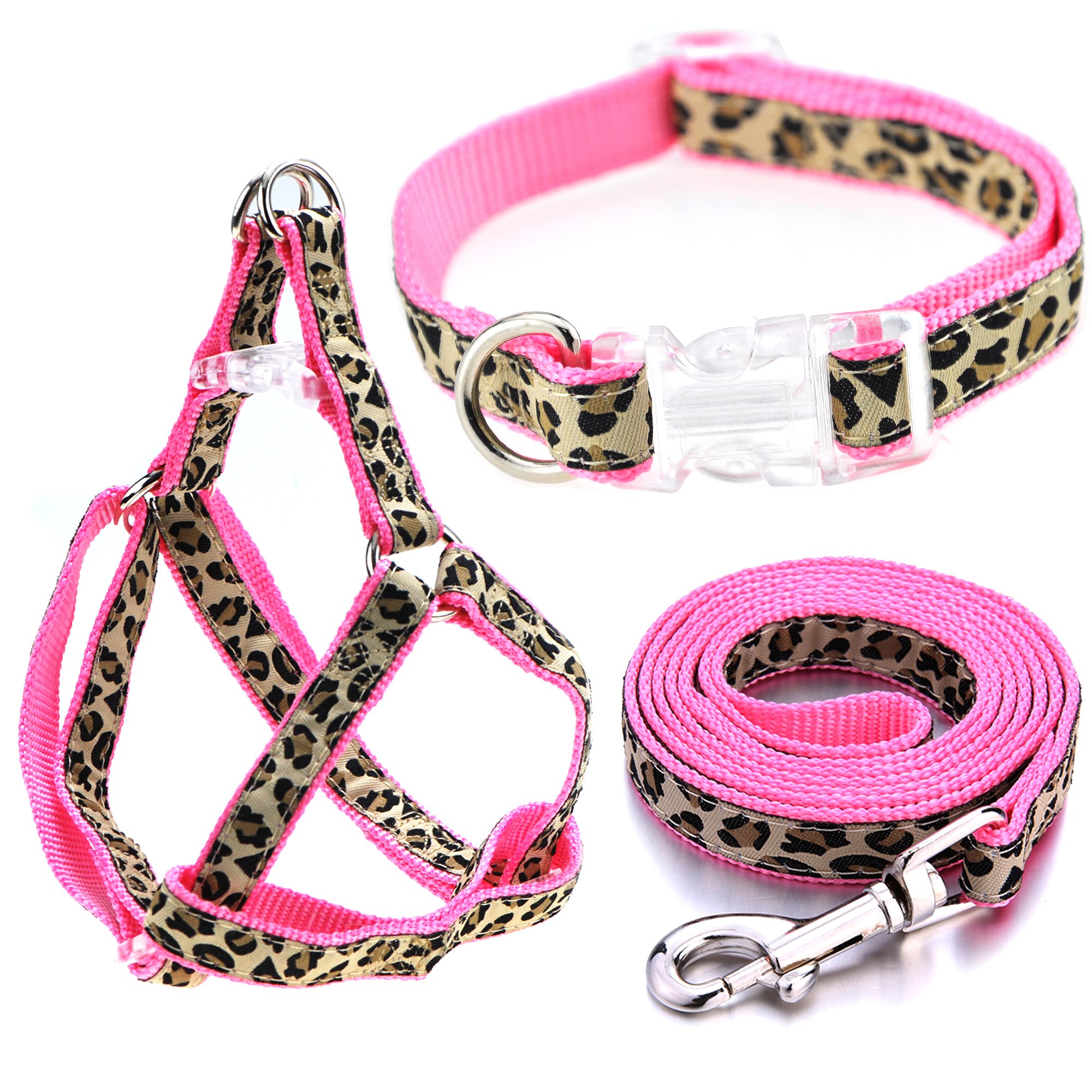 Mile High Life Hundehalsband, Geschirr und Leine | Leopard-Entwurf | Perfektes Zubehörteil für Spaziergänge mit Ihrem Hund (Pink, Medium Neck 35-43CM)