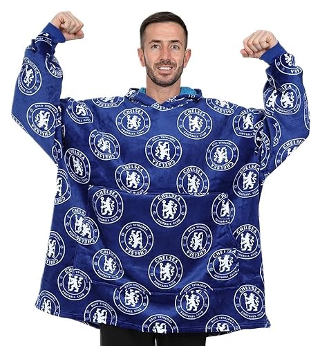 Chelsea Football Club Herren Kapuzenpullover, vollständig gefüttert, luxuriös, Fleece, Übergröße, Blau, blau, Einheitsgröße