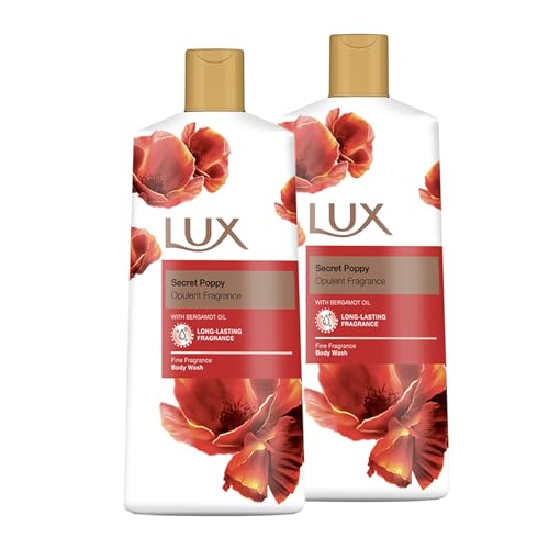 LUX Secret Poppy Body Wash with Bergamot Oil - Gentle & Soothing Shower Gel, Nourishing Body Cleanser, Glows Skin, Aromatic Fragrance Bath Soap, Skin Care Shower Gift for Women - Pack of 2, 600 ml