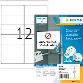 Herma Adressetiketten Special Nr. 10311, 99,1 x 42,3 mm, selbstklebend, ablösbar, bedruckbar, weiß, 1200 Stück auf 100 Blatt