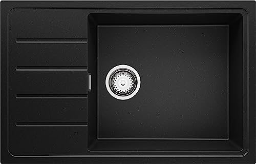 Spülbecken Schwarz Metallic 78x50 cm, Granitspüle + Ablauf-Set, Küchenspüle für 60er Unterschrank, Einbauspüle von Primagran