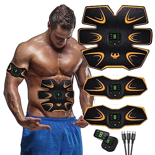 AILEDA EMS Bauchmuskeltrainer, EMS Elektrische Muskelstimulation,USB Wiederaufladbar Muskelstimulator bauchtrainermit 6 Modi & 9 Intensitäten,LCD Bildschirm muskelstimulator,leicht zu tragen
