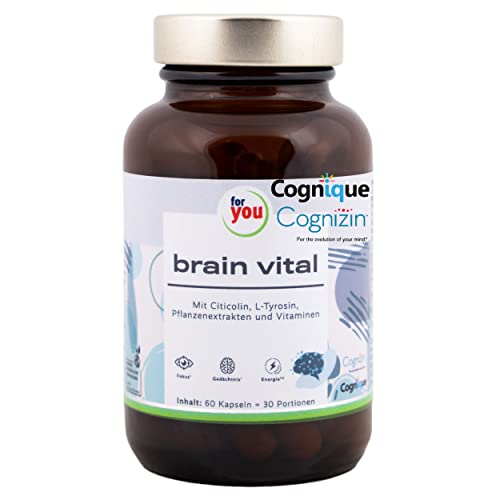for you brain vital | Brain Booster mit Citicolin (Cognizin®), Cognigue® - Sekundäre Pflanzenstoffe & Ginseng | 60 Konzentrations Kapseln | Vegan | ohne Koffein für mehr Focus