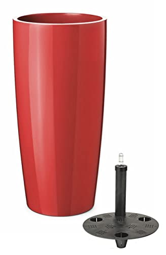 Floralo e. K. Kunststoff-Pflanztopf “Teramo” rund, hochglänzend, mit herausnehmbarem Topfeinsatz und Wasserstandsanzeige (Durchmesser 25 cm, Höhe 52 cm, Volumen 7 Liter, Rot)