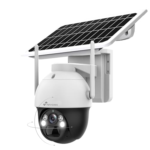 Nivian -Überwachungskamera 360 Grad 4G (SIM)+Solarpanel 7 W-Batterie, lange Lebensdauer, 18000 mAh, 2 K, Bewegungserkennung und menschliche Erkennung, geeignet für den Außenbereich, Nachtsicht, LEDs,