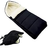 BAMBINIWELT KOMBI-ANGEBOT Muff + Winterfußsack 108cm - aus Lammwolle für Kinderwagen, Buggy, Radanhänger - WOLLE - LINIERT - SCHWARZ