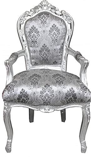 Casa Padrino Barock Esszimmer Stuhl Grau Muster/Silber mit Armlehnen - Möbel