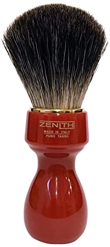 Zenith Barber Rasierpinsel mit 100% echtem Dachshaar/korallenrot Harzgriff - Dark Badger - Made in Italien