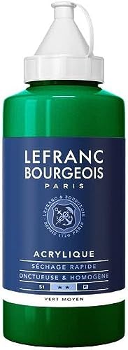 Lefranc Bourgeois 300388 feine Acrylfarbe, hochpigmentiert, gute Deckkraft, cremige homogen Textur, alterungsbeständig, lichtecht, 750ml Flasche - Grün Mittel