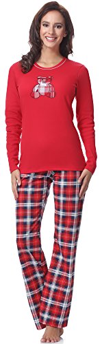 Italian Fashion IF Schlafanzug Damen Herbst Winter Pyjama Set Nachtwäsche Zweiteiliger Hausanzug Langarm 2020 (XL, Rot)