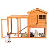 WEALTHGIRL Rabbit Bunny Hutch Käfighaus Meerschweinchen Hutch Verstecken/Laufen mit Linoleumdach 2-Tier (Rot)