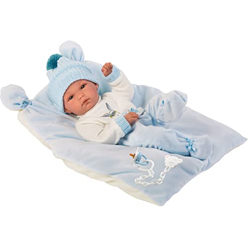Llorens 63555 Bimbo - Babypuppe mit Schlafanzug und Wollmütze, mehrfarbig, 35 cm