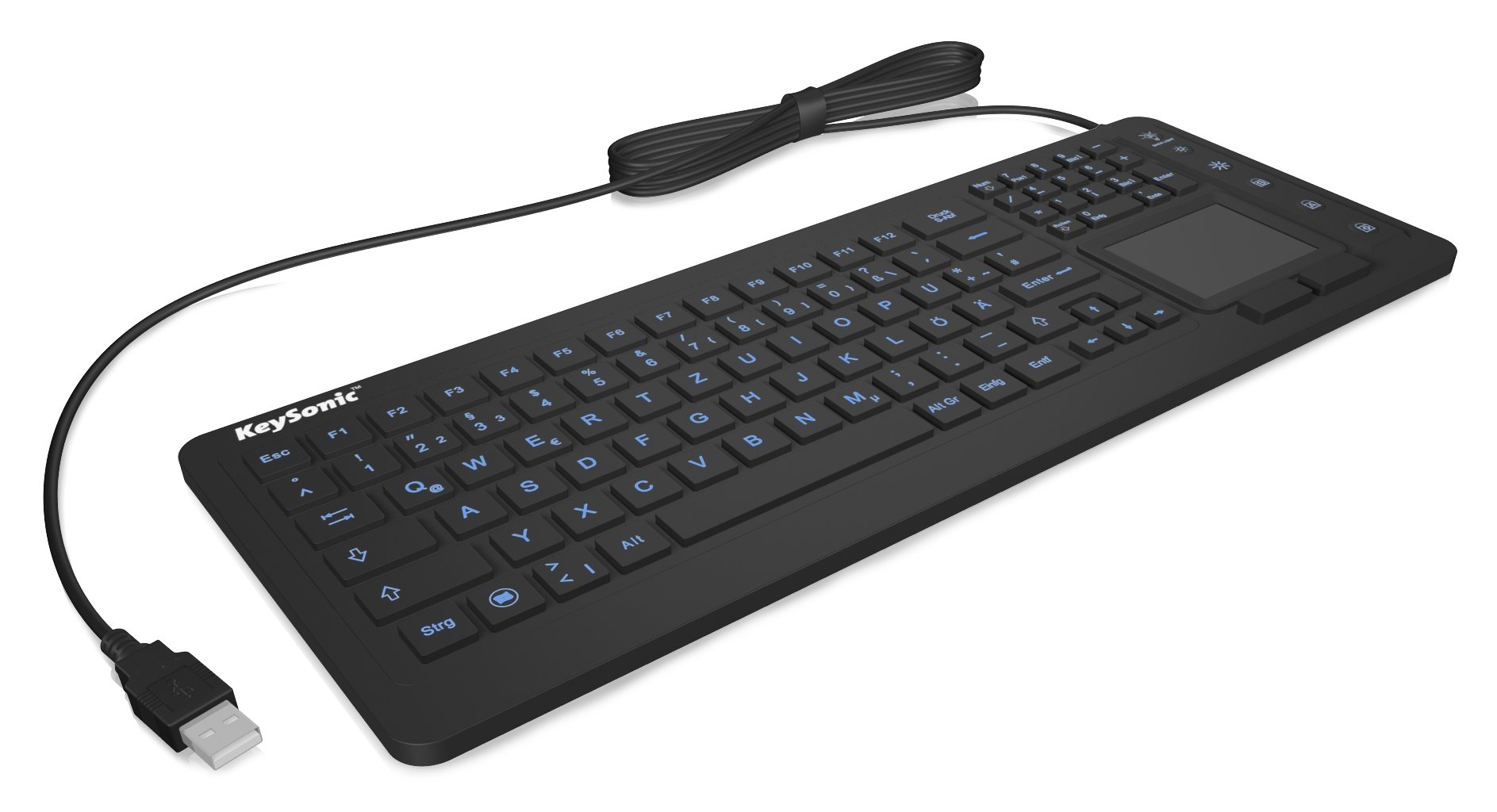 KeySonic Industrie Tastatur, USB-kabelgebunden mit Touchpad, wasserdicht, staubdicht (IP68), Silikon, KSK-6231 INEL (CH)