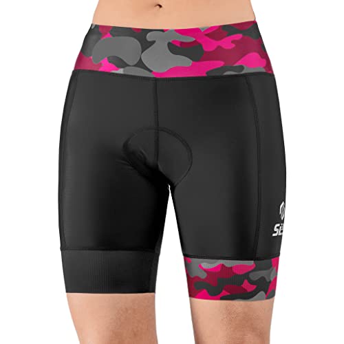 SLS3 Triathlon Hose Damen | Tri Bike Shorts | Schwarz | Tri Short Frauen FRT Print | Designed by Athletes (Black/Sangria Camo, Large)