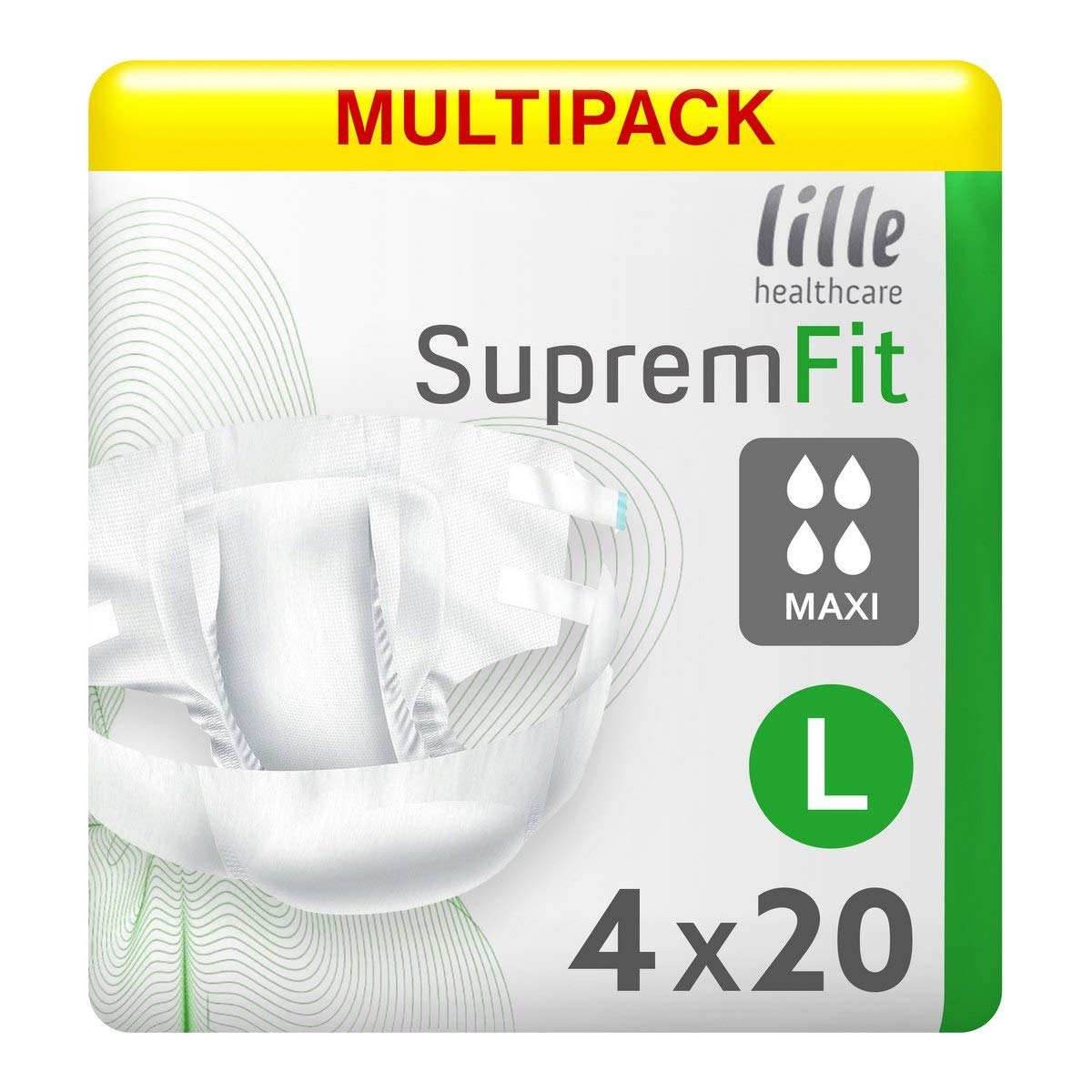 Vorteilspackung 4 x LILLE HEALTHCARE SUPREM FIT Windelhosen Maxi (3580 ml) Large (110 - 150 cm), 20 Stück