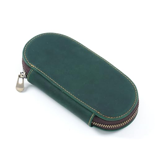 VKEID Federmäppchen aus Leder Vintage-Leder-Stiftetui, 3-teilig, oval, mit Reißverschluss, praktisches Stiftetui (Color : Dark Green, Size : 16.5x7.5x3cm)