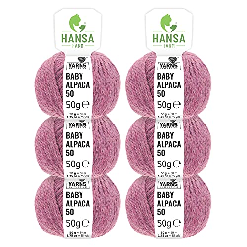 100% Alpakawolle in 50+ Farben (kratzfrei) - 300g Set (6 x 50g) - weiche Baby Alpaka Wolle zum Stricken & Häkeln in 6 Garnstärken by Hansa-Farm - Beere Heather (Rot-Lila)