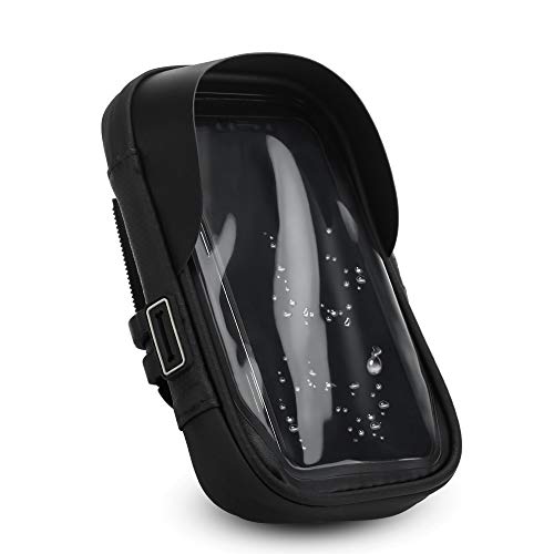 Cadorabo 6.0“ Zoll Handy Fahrradtasche in SCHWARZ – Rahmentasche mit Handyhalter für Smartphones bis 6 Zoll wasserfest mit Touchscreen, Sonnenblende, Kopfhörerloch - Fahrrad Lenker Oberrohr Tasche