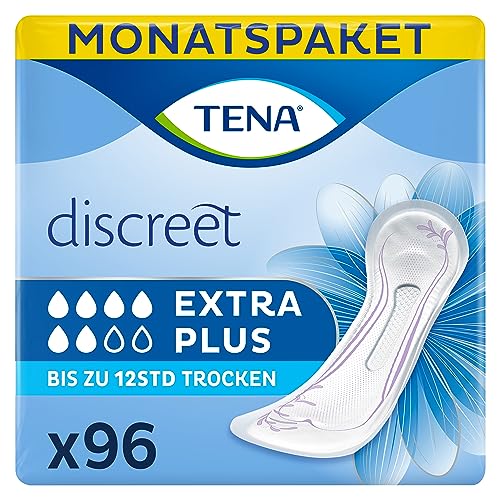 TENA Discreet Extra Plus - 96 Einlagen im Monatspaket (6 x 16 Stück), einzeln verpackt - Hygieneeinlagen für Frauen - bei mittlerer Blasenschwäche und Inkontinenz