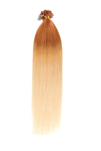 Ombré Keratin Bonding Extensions aus 100% Remy Echthaar/Human Hair 100 x 0,5g 50cm Glatte Strähnen - U-Tip als Haarverlängerung und Haarverdichtung - Farbe: #27/60 Honigblond/Weißblond