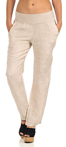 Malito Damen Hose aus Leinen | Stoffhose in Uni Farben | Freizeithose für den Strand | Chino - Jogginghose 7792 (beige, M)