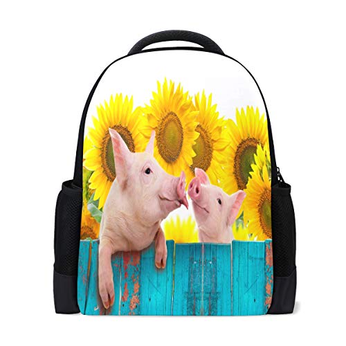 Lustiger Rucksack mit Schweinchen, für Laptops, Schule, Buchtasche, Gelb, Sonnenblume