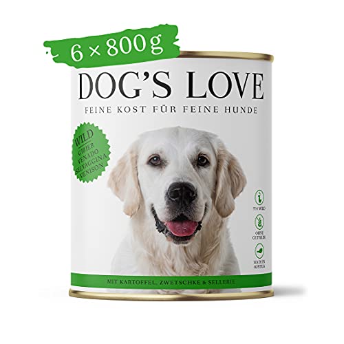 DOG'S LOVE Hundefutter Nassfutter Wild mit Kartoffel, Zwetschke, Sellerie (12 x 800g)