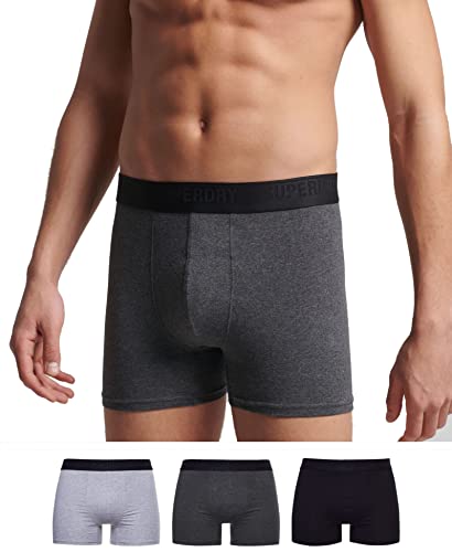 Superdry Mens Multi Triple Pack Boxer Shorts, Black/Charcoal/Grey, Small
