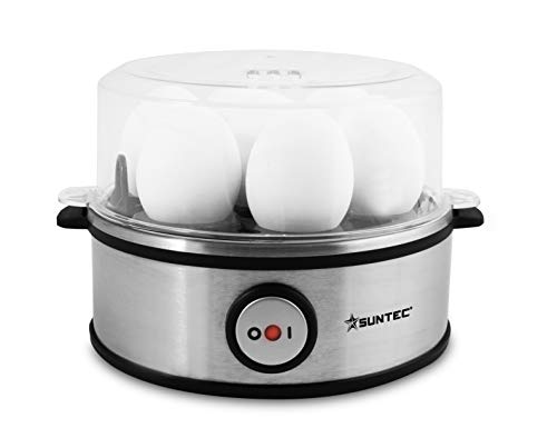 SUNTEC Edelstahl Eierkocher EGG-8564 design [Für 1-7 Eier, Härtegrad wählbar, akustisches Signal, inkl. Schale für Rührei + Messbecher mit Picker, max. 360 W]