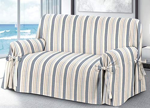 Sofabezug, Schutzbezug für Sofa, mit Bändern, 2-Sitzer, Riviera, Blau