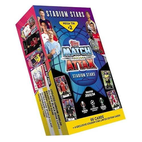Topps Match Attax 23/24 - Mega Tin 2 - enthält 66 Match Attax Karten plus 4 exklusive Stadium Stars Limited Edition Karten