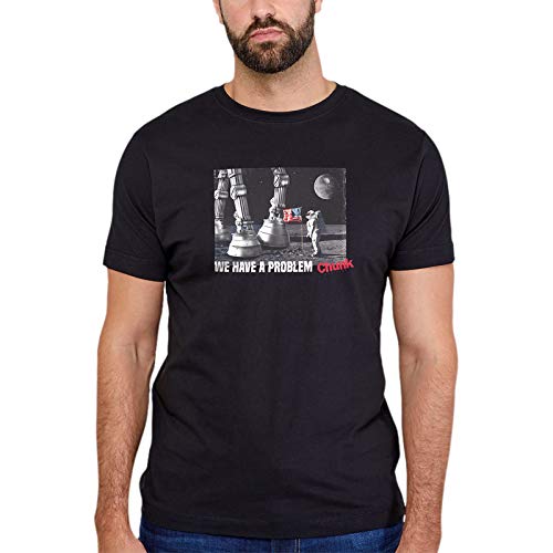 Elbenwald T-Shirt mit großem Brustprint Houston We Have a Problem at-at bei der Mondlandung für Star Wars Fans schwarz - XL