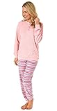 NORMANN WÄSCHEFABRIK Damen Frottee Pyjama lang mit Bündchen - Hose gestreift - auch in Übergrössen - 291 93 236, Farbe:rosa, Größe2:44/46