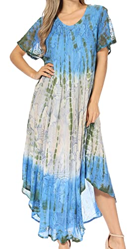 Sakkas 20831 Mika Ombre Floral Kaftan Kleid - Blau/Creme - Eine Größe