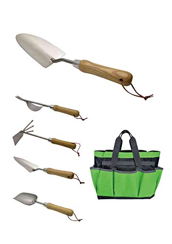 JARDTEC Gartengeräte Set 6 teilig Gartenwerkzeug Tasche, Gartengeräte Edelstahl Gartengerätetasche mit Kleinen Taschen, Verschleißfest und Wiederverwendbar
