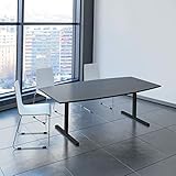 Weber Büro Easy Konferenztisch Bootsform 200x100 cm Anthrazit Besprechungstisch Tisch, Gestellfarbe:Anthrazit