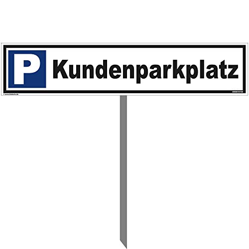 Kleberio® Parkplatz Schild 52 x 11 cm - Kundenparkplatz - mit Einschlagpfosten 0,75 Meter (75cm) und Montagematerial stabile Aluminiumverbundplatte