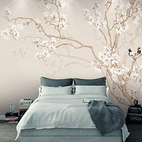 Benutzerdefinierte Wandbild Tapete Moderner Chinesischer Stil Handgemalte Magnolien-Blumen-Vogel-Fototapete Schlafzimmer Wohnkultur 200Cm(W)×140Cm(H)